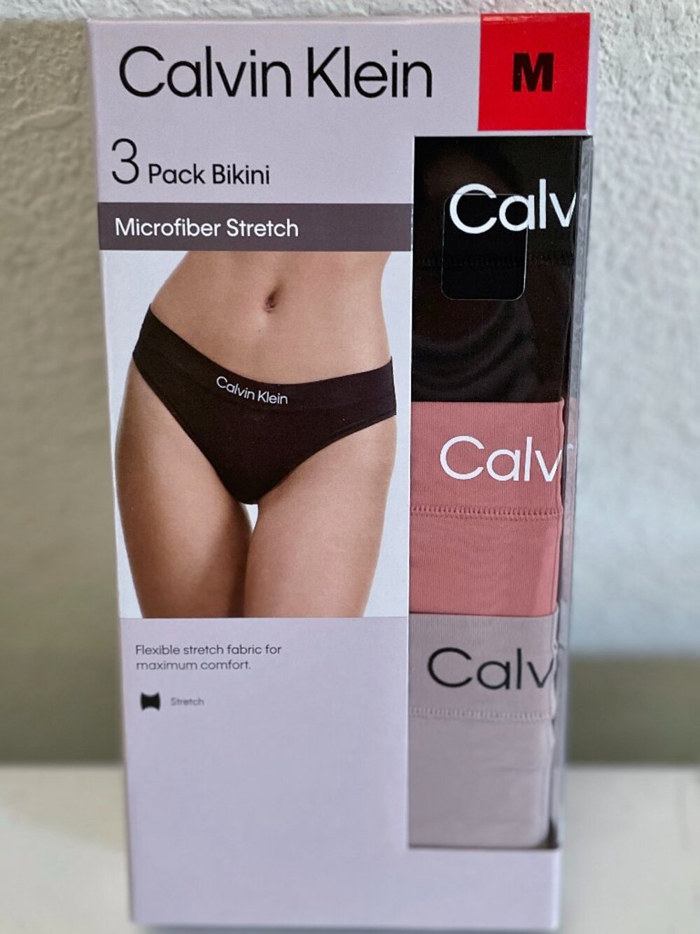NEW Calvin Klein 3 Pack Bikini Panties M LOGO Microfiber Stretch Underwear